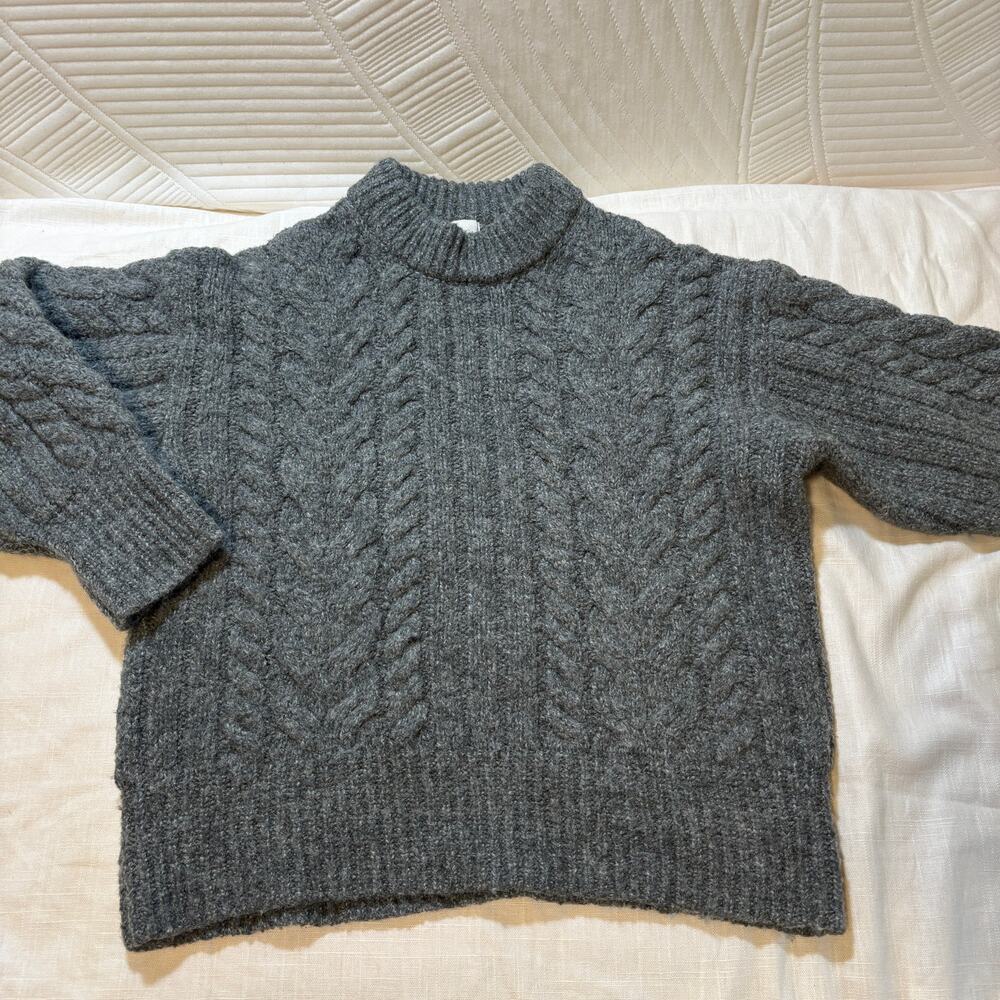 A New Day Womens Medium Gray Cable Knit Fisherman Mock Neck Pullover Sweater